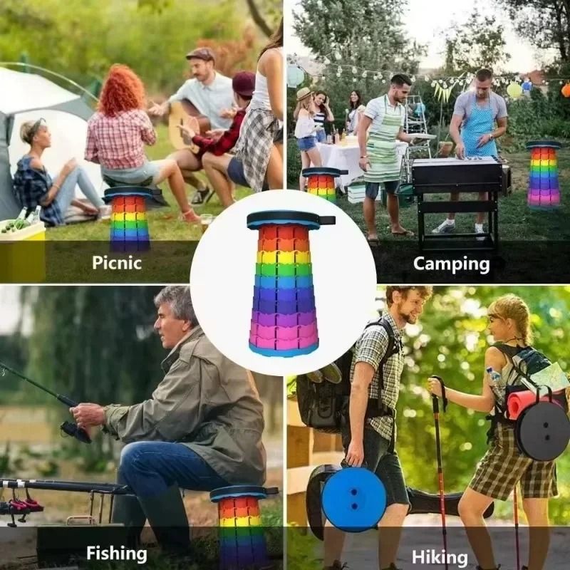 Rainbow Portable Telescopic Folding Stool Adjustable Height Camping Seat