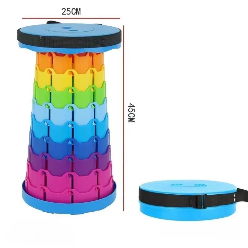Rainbow Portable Telescopic Folding Stool Adjustable Height Camping Seat