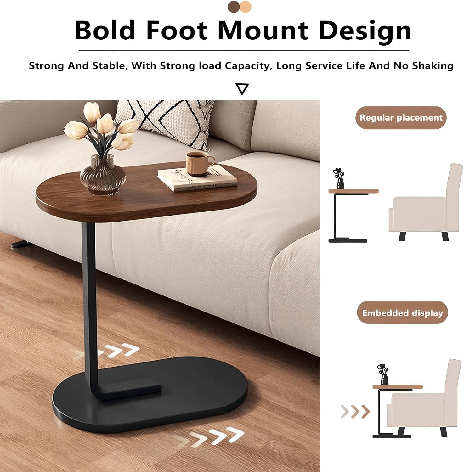 Adjustable Height Modern Laptop Table, 360° Rotating C-Shaped Side Table, Perfect for Sofa