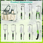 13 Piece Garden Tool Set with Aluminum Hand Tools and Carry Bag