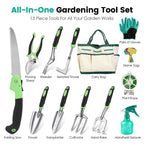 13 Piece Garden Tool Set with Aluminum Hand Tools and Carry Bag