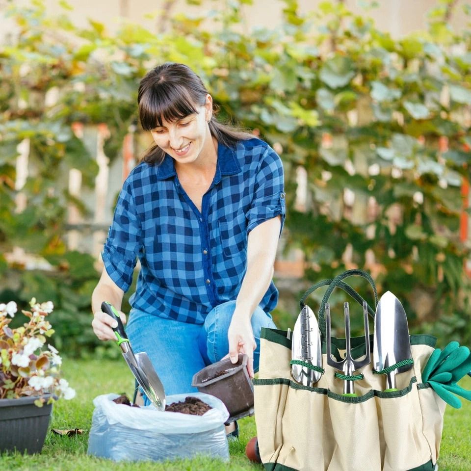 13 Piece Garden Tool Set with Aluminum Hand Tools and Carry Bag