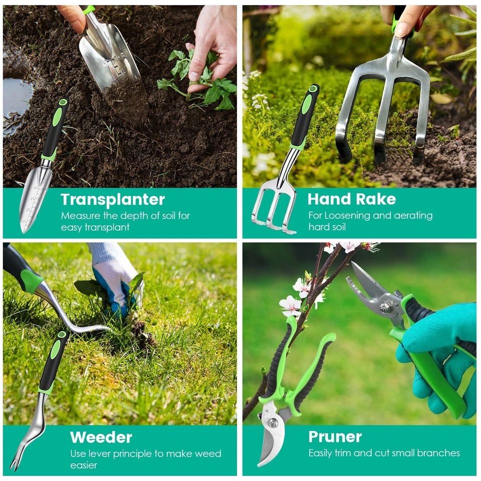 13 Piece Garden Tool Set with Aluminum Hand Tools and Carry Bag