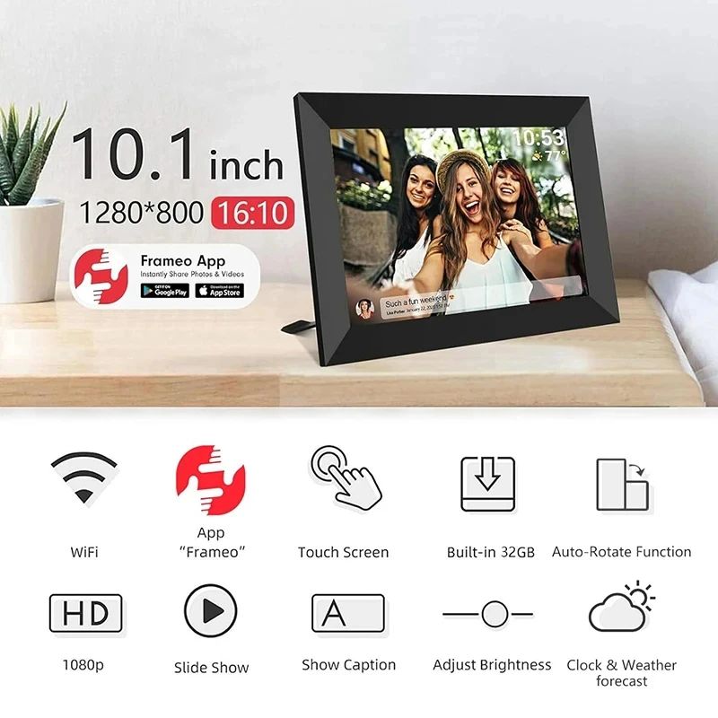 Smart Electronic Image Album for Gift, Digital Photo Frame WIFI Frameo, HD Touch Screen Digital Picture Frame