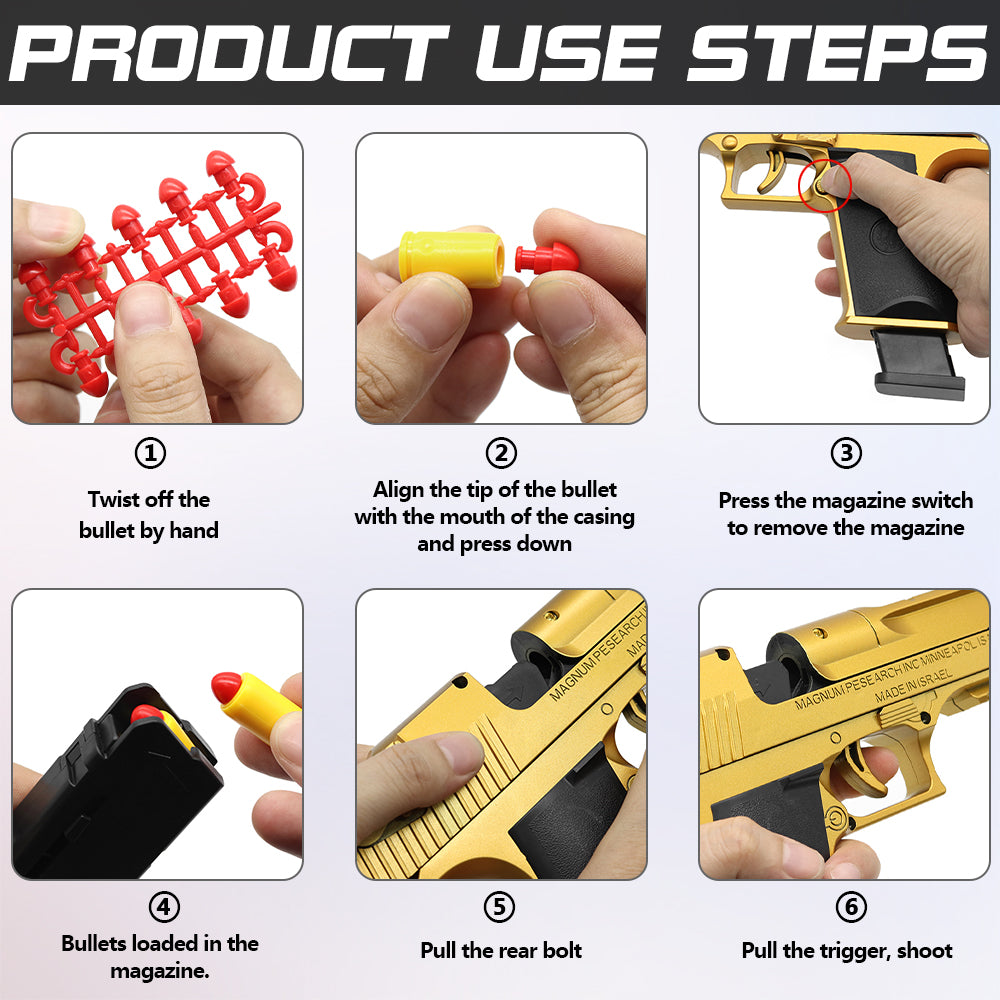 Desert Eagle Shell Ejecting Soft Bullet Toy Gun for Kids Outdoor Target Games