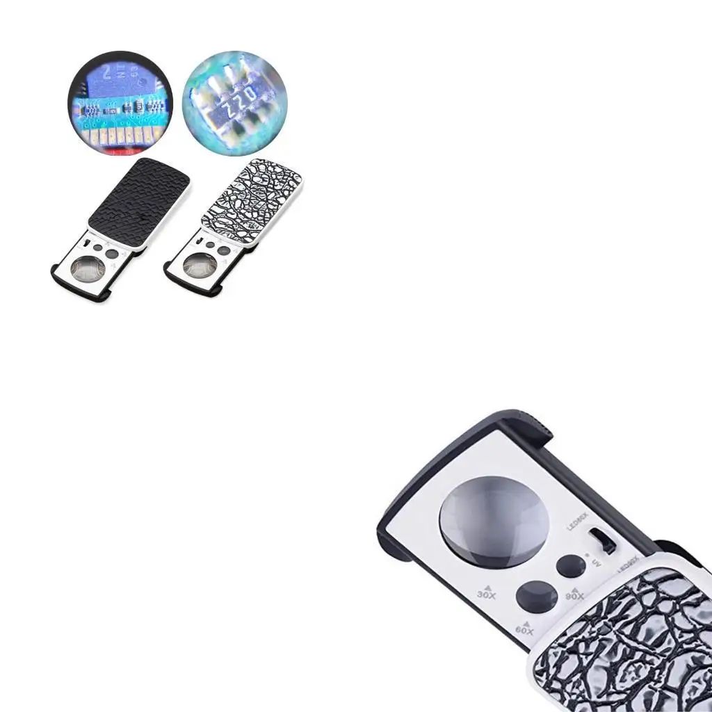 30X/60X/90X Illuminated Jewelers Loupe Pocket Magnifier with LED & UV Light