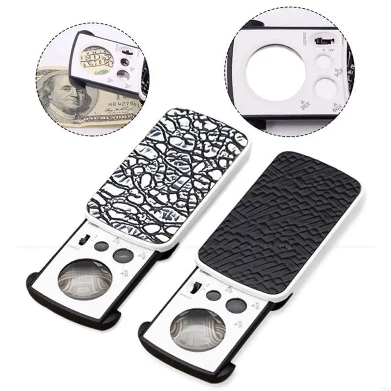 30X/60X/90X Illuminated Jewelers Loupe Pocket Magnifier with LED & UV Light