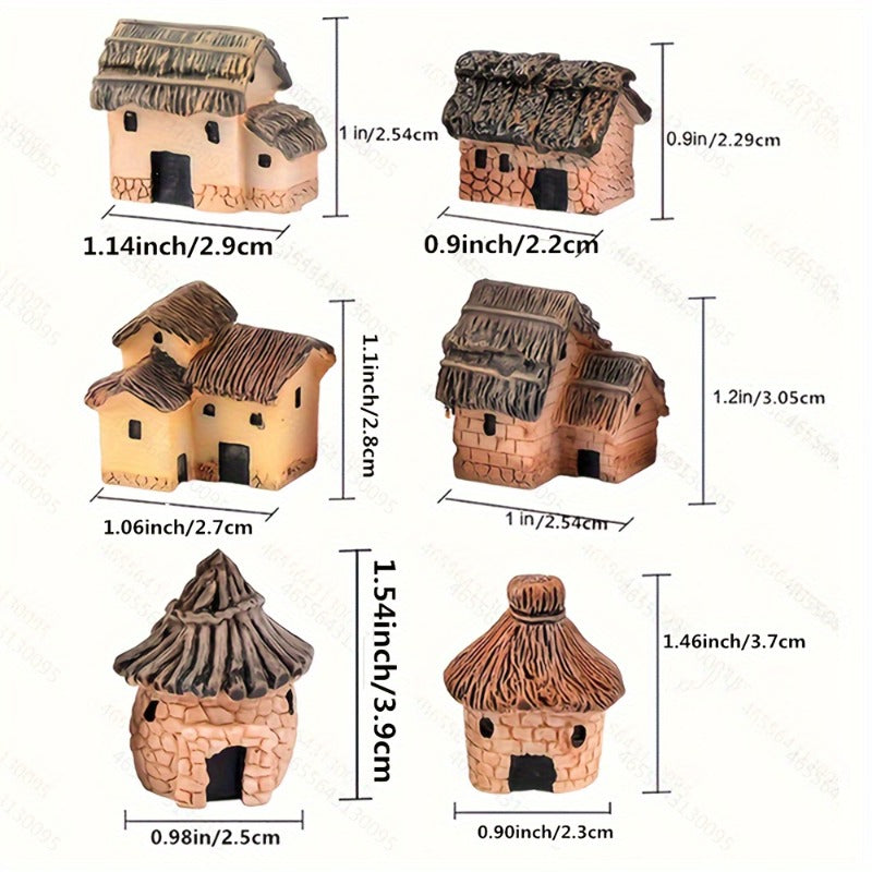 Fairy Garden Mini House Set (6PCS), DIY Miniature Village Hut Decor for Gardens & Dollhouses