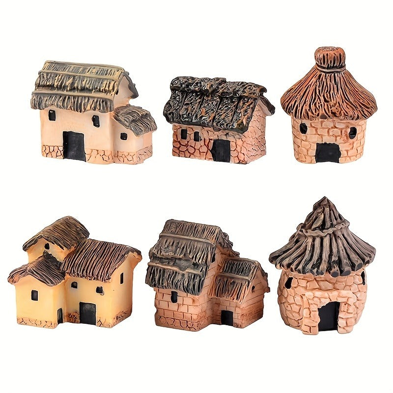 Fairy Garden Mini House Set (6PCS), DIY Miniature Village Hut Decor for Gardens & Dollhouses