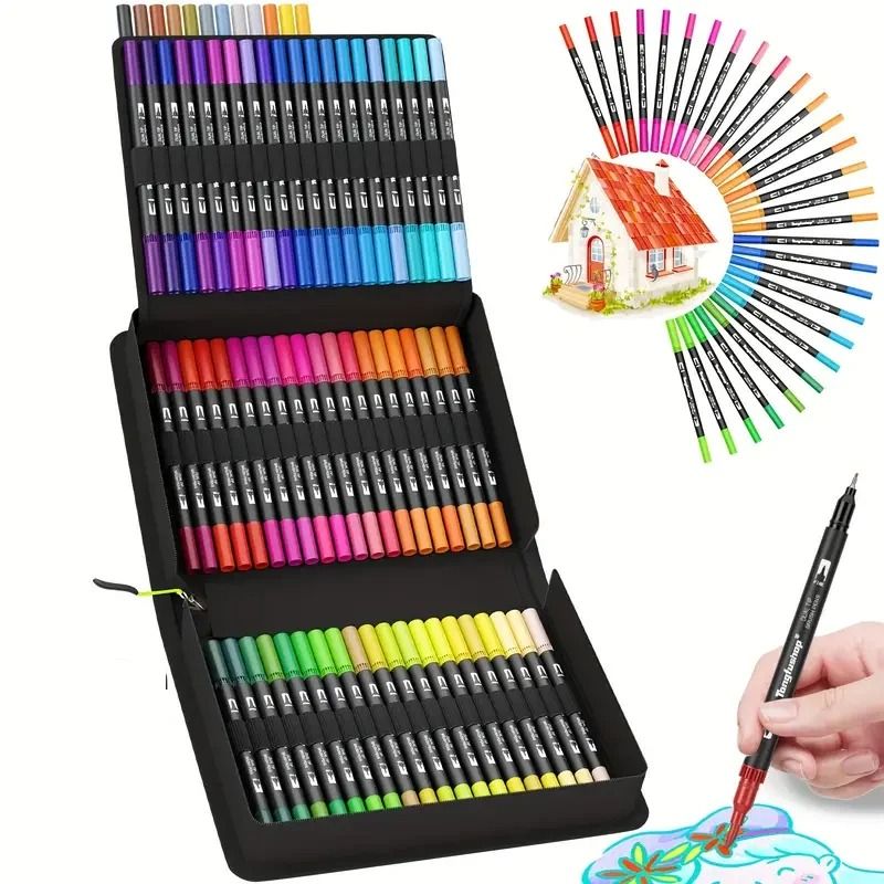 Professional Dual Tip Brush Markers – 72/120/168 Color Art Marker Set for Coloring Books & Hand Lettering