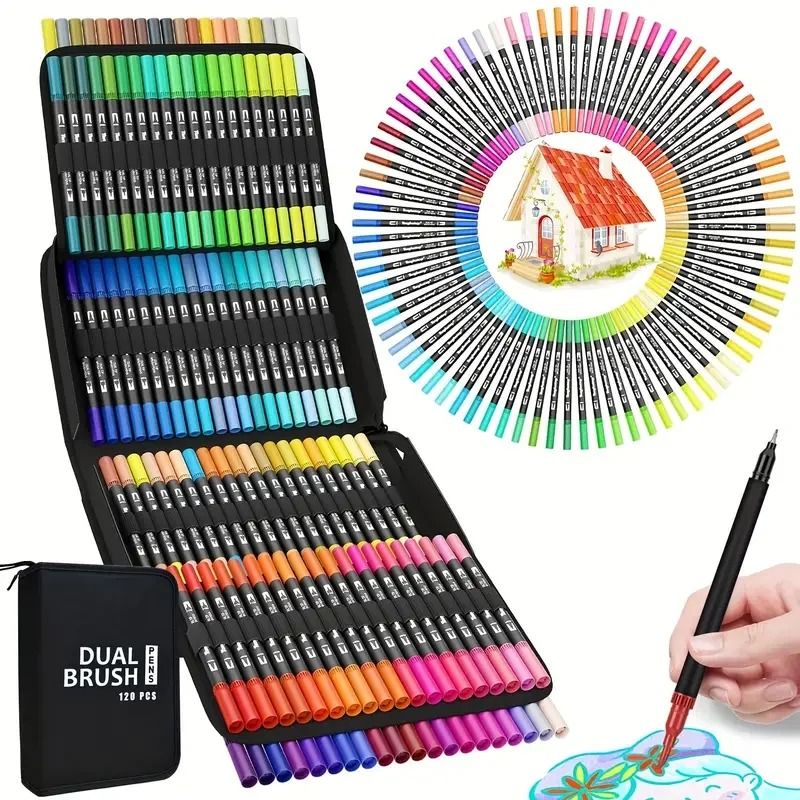 Professional Dual Tip Brush Markers – 72/120/168 Color Art Marker Set for Coloring Books & Hand Lettering