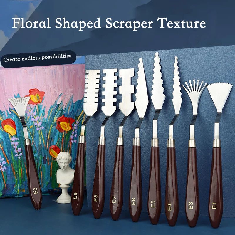 9 Piece Flower Texture Palette Knife Art Set