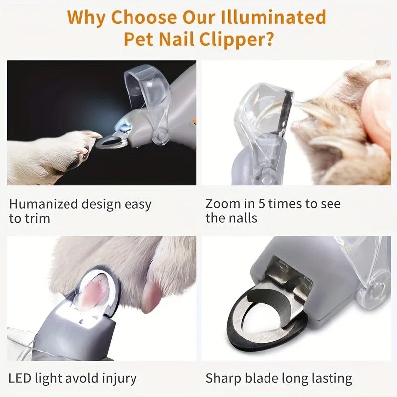 Pet Nail Clipper with Light for Dogs and Cats Safe LED Pet Nail Trimmer