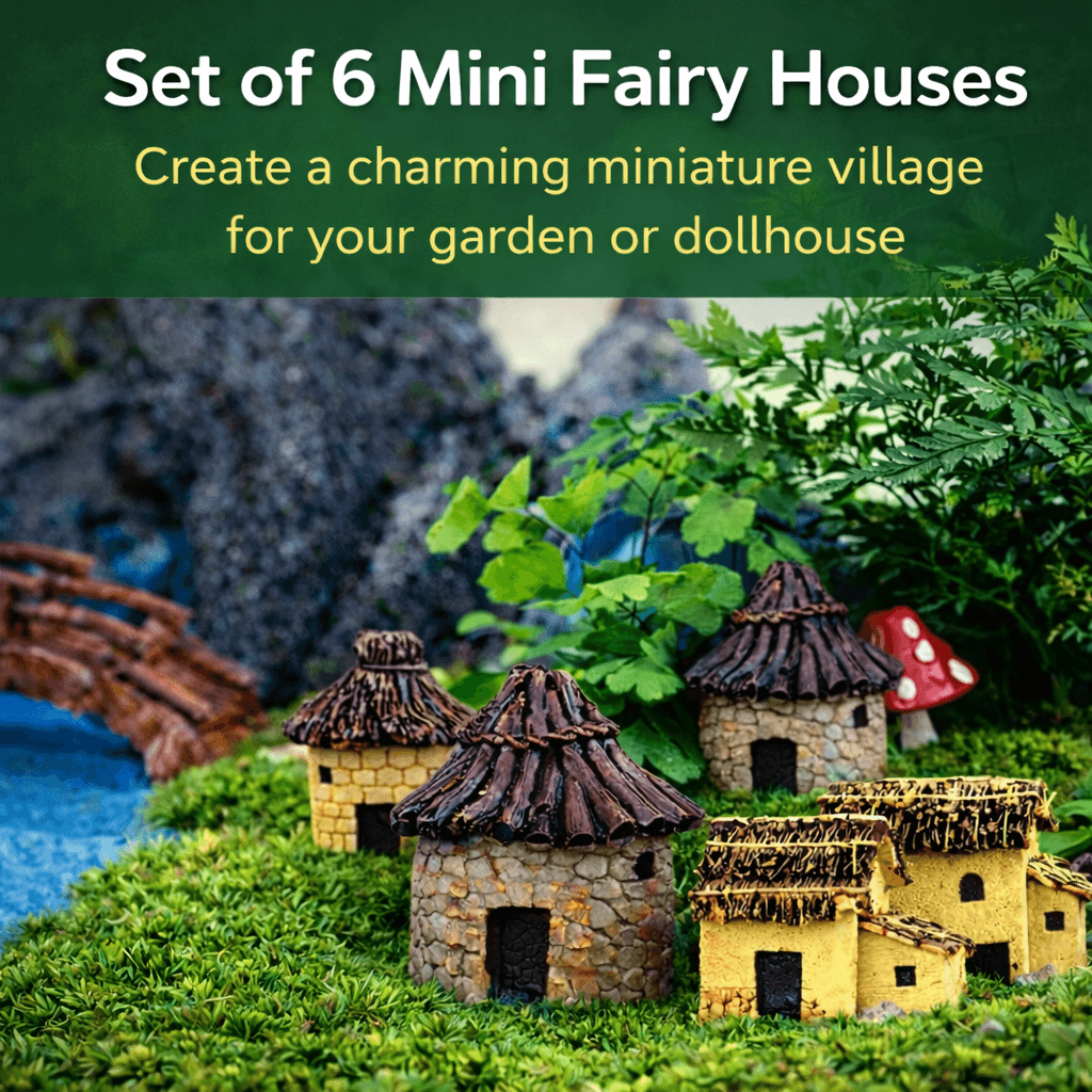 Fairy Garden Mini House Set (6PCS), DIY Miniature Village Hut Decor for Gardens & Dollhouses