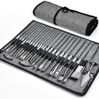 24 Piece Professional Paint Brush Set for Acrylic Oil and Watercolor Artists