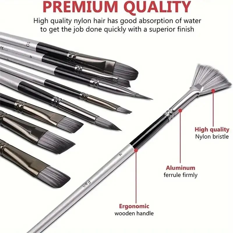 24 Piece Professional Paint Brush Set for Acrylic Oil and Watercolor Artists
