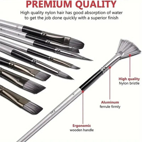 24 Piece Professional Paint Brush Set for Acrylic Oil and Watercolor Artists