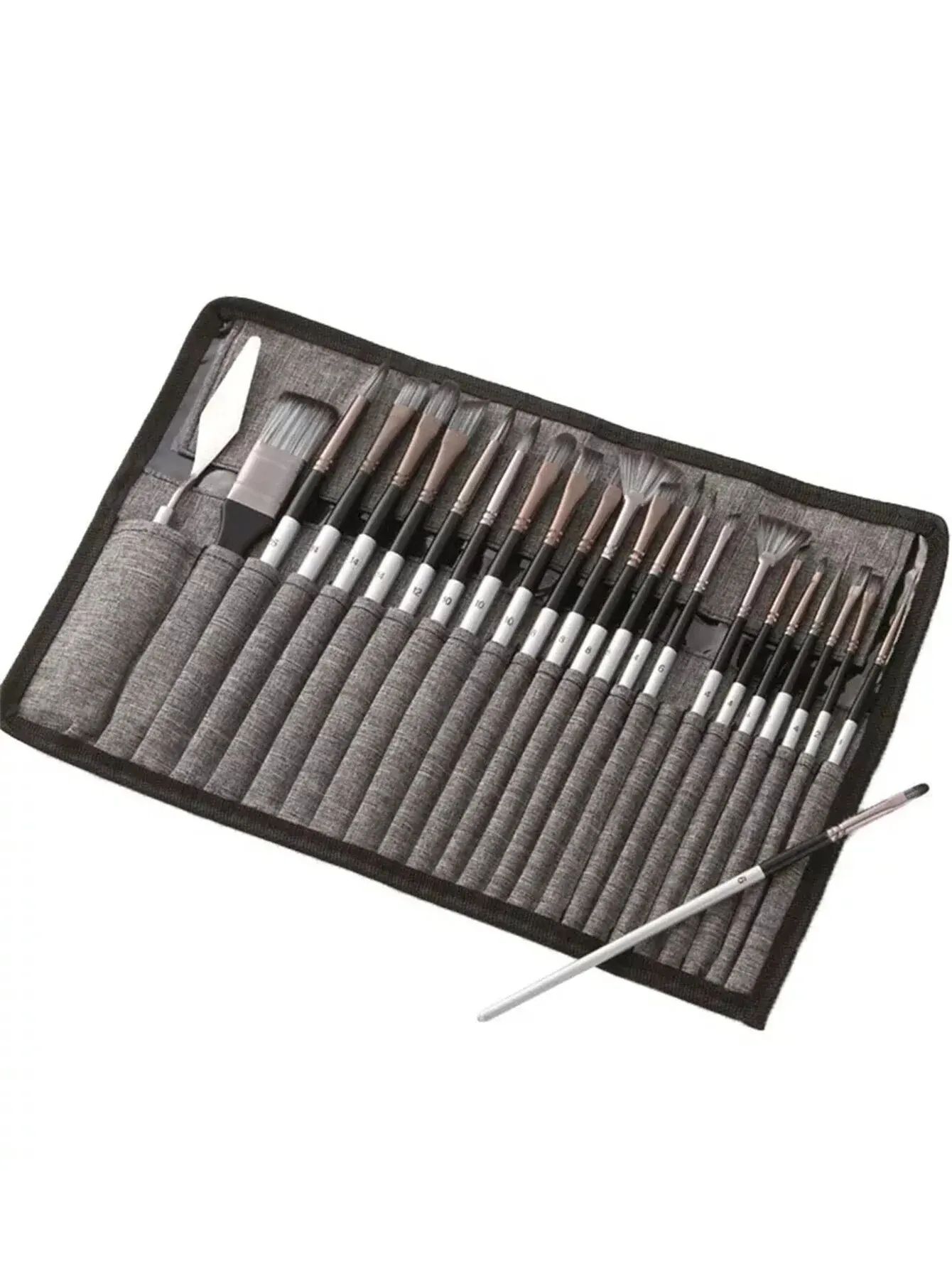 24 Piece Professional Paint Brush Set for Acrylic Oil and Watercolor Artists