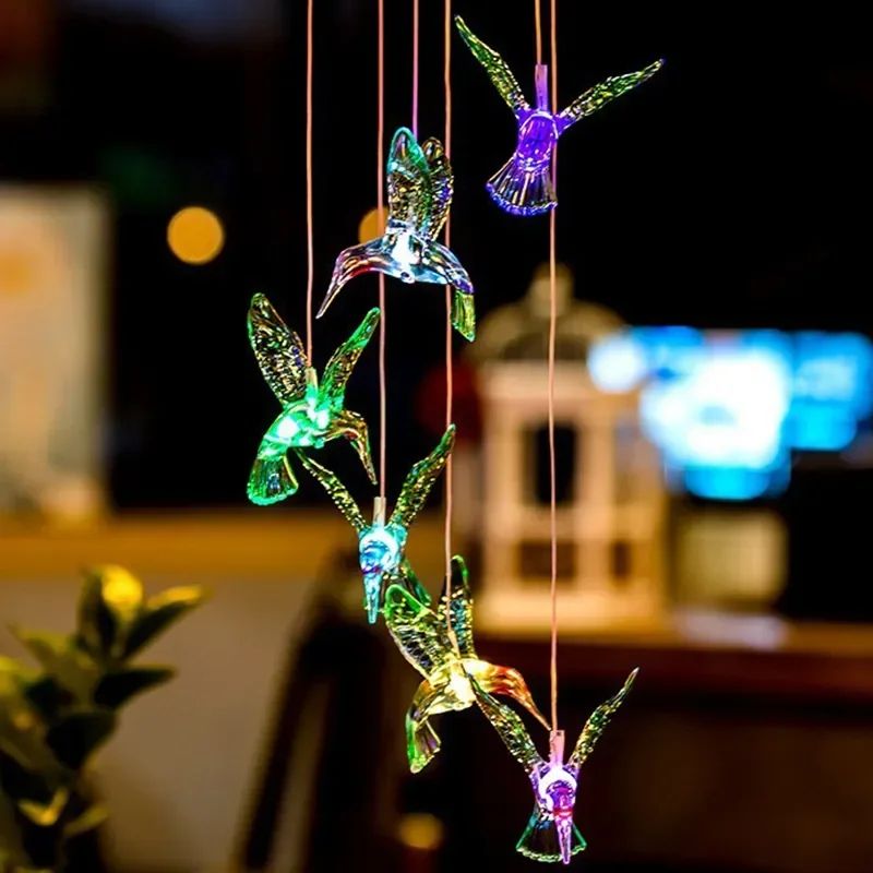Solar Hummingbird Wind Chime Color Changing LED Solar Garden Light
