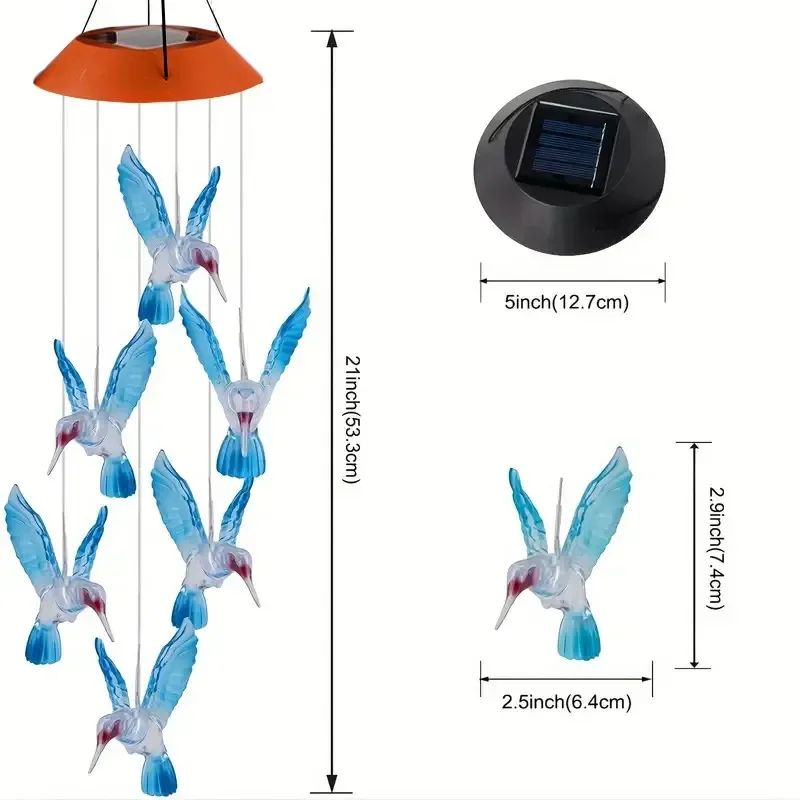 Solar Hummingbird Wind Chime Color Changing LED Solar Garden Light