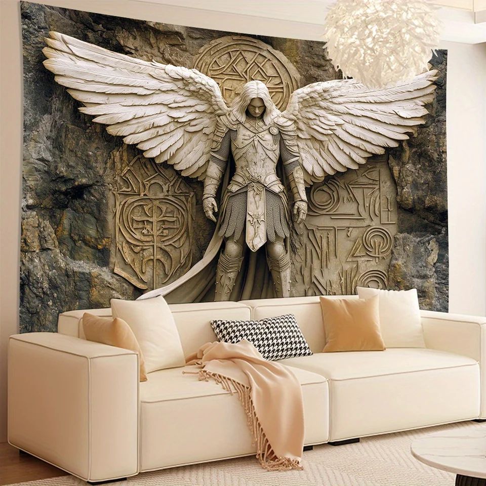 HeavenGlow 3D Angel Wall Tapestry – Glam Polyester Hanging Decor for Living Room, Bedroom & Aesthetic Home Styling