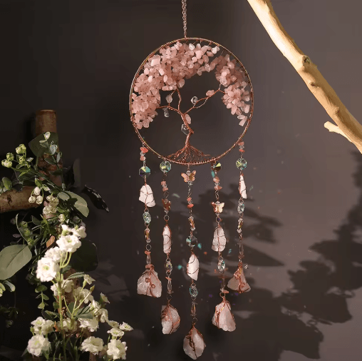 Natural Agate Dream Catcher Wall Hanging Crystal Moon Star Sun Boho Bedroom Decor