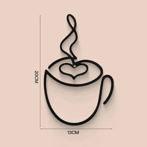 Metal Coffee Cup Wall Art Black Cafe Decor for Kitchen & Coffee Bar