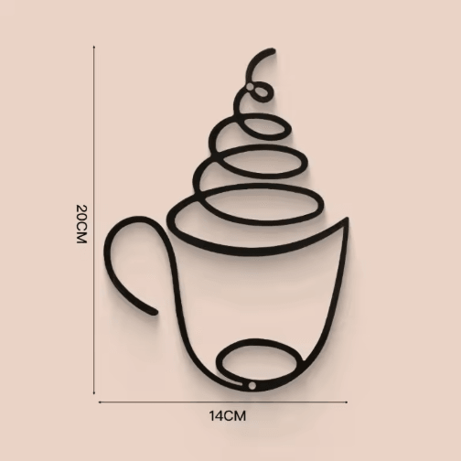 Metal Coffee Cup Wall Art Black Cafe Decor for Kitchen & Coffee Bar