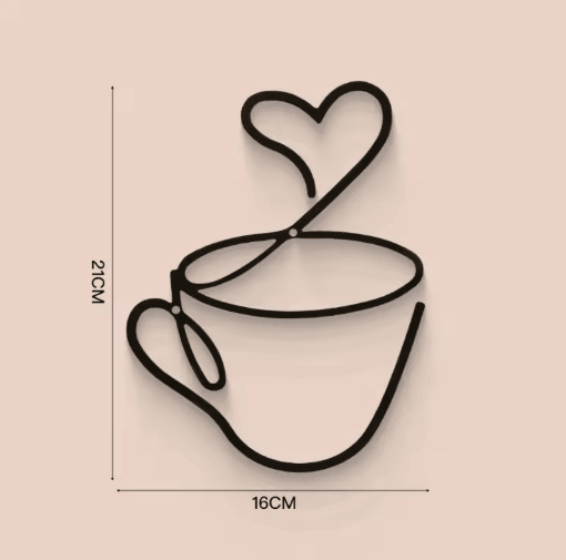 Metal Coffee Cup Wall Art Black Cafe Decor for Kitchen & Coffee Bar