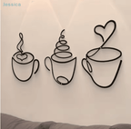 Metal Coffee Cup Wall Art Black Cafe Decor for Kitchen & Coffee Bar