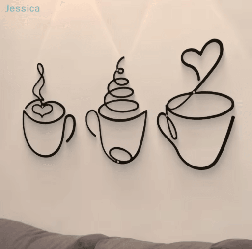 Metal Coffee Cup Wall Art Black Cafe Decor for Kitchen & Coffee Bar