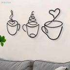 Metal Coffee Cup Wall Art Black Cafe Decor for Kitchen & Coffee Bar