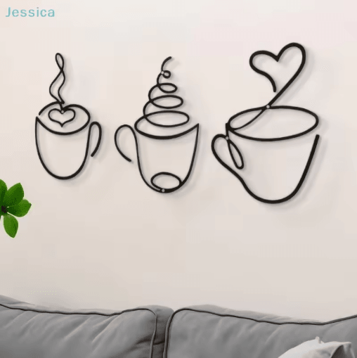 Metal Coffee Cup Wall Art Black Cafe Decor for Kitchen & Coffee Bar
