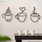 Metal Coffee Cup Wall Art Black Cafe Decor for Kitchen & Coffee Bar