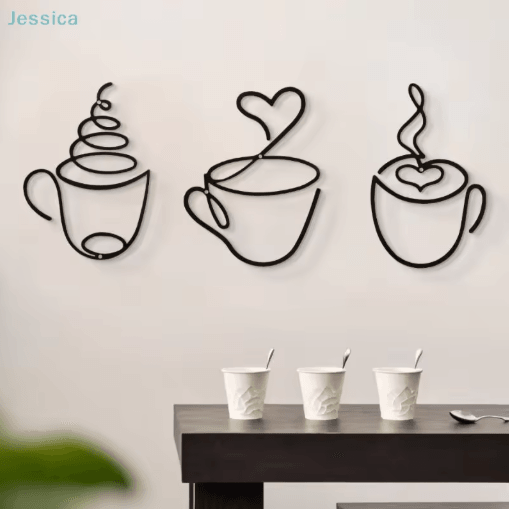 Metal Coffee Cup Wall Art Black Cafe Decor for Kitchen & Coffee Bar