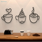 Metal Coffee Cup Wall Art Black Cafe Decor for Kitchen & Coffee Bar