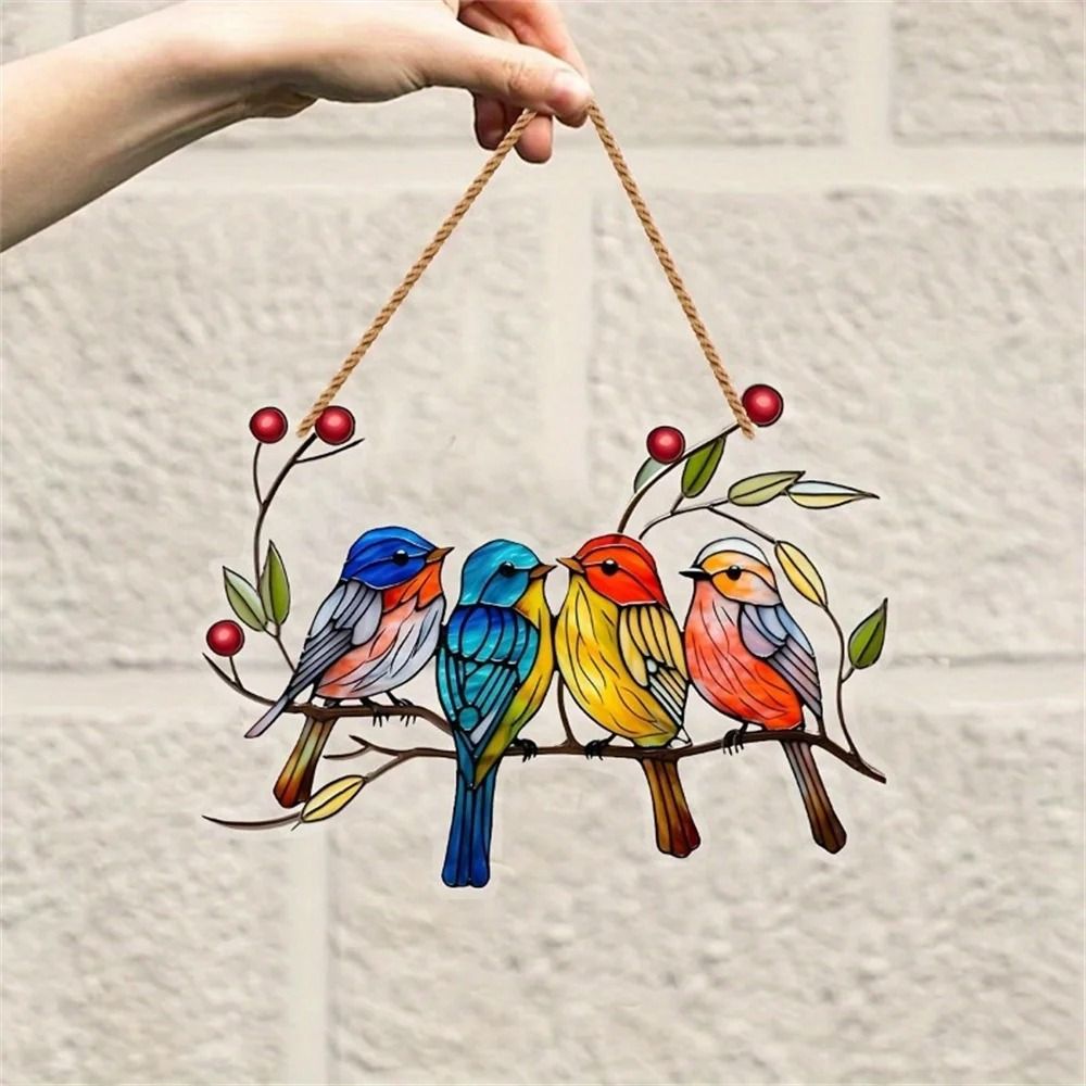 Acrylic Hanging Ornament Bird Flower Decor Animal Pendant for Window Car and Backpack