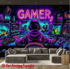 VIKAMA Gamer Neon Tapestry Fluorescent Wall Decor for Gaming & E-Sports Rooms