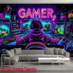VIKAMA Gamer Neon Tapestry Fluorescent Wall Decor for Gaming & E-Sports Rooms