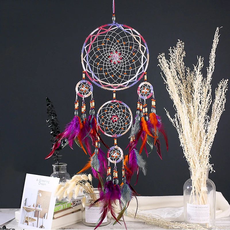 Handmade Five-Ring Dream Catcher Wall Hanging for Boho Bedroom and Living Room Decor