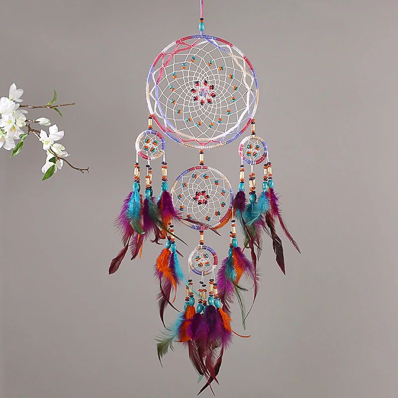 Handmade Five-Ring Dream Catcher Wall Hanging for Boho Bedroom and Living Room Decor