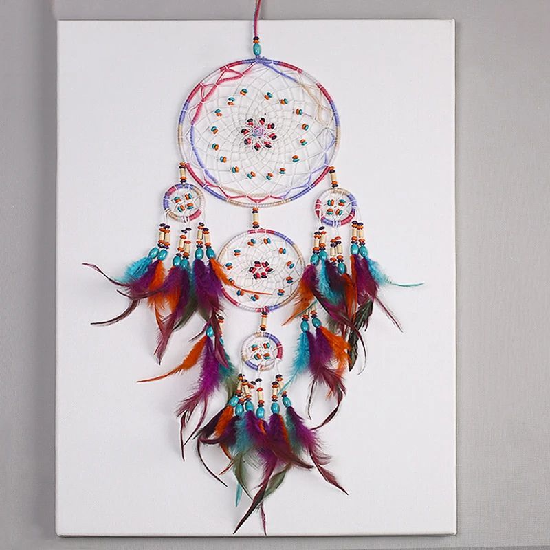Handmade Five-Ring Dream Catcher Wall Hanging for Boho Bedroom and Living Room Decor