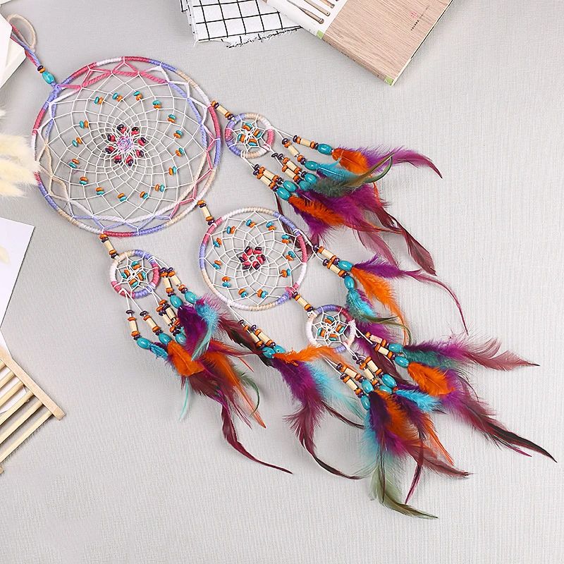 Handmade Five-Ring Dream Catcher Wall Hanging for Boho Bedroom and Living Room Decor