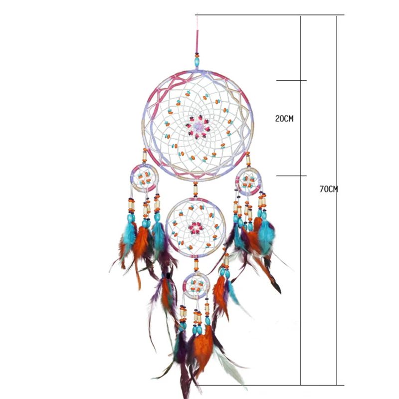 Handmade Five-Ring Dream Catcher Wall Hanging for Boho Bedroom and Living Room Decor