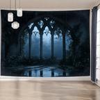 EtherealView Gothic Window Tapestry – Lush Green Landscape Wall Hanging Decor