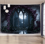 EtherealView Gothic Window Tapestry – Lush Green Landscape Wall Hanging Decor