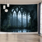 EtherealView Gothic Window Tapestry – Lush Green Landscape Wall Hanging Decor