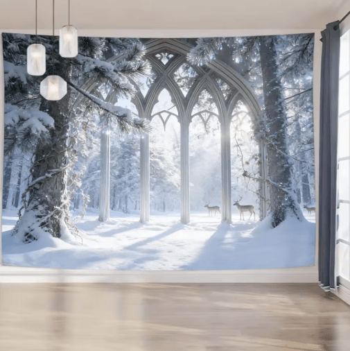 EtherealView Gothic Window Tapestry – Lush Green Landscape Wall Hanging Decor