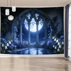 EtherealView Gothic Window Tapestry – Lush Green Landscape Wall Hanging Decor
