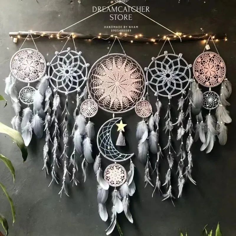 Boho Macrame Dream Catcher Set – 5pcs Moon Wall Hanging Decor for Nursery & Home